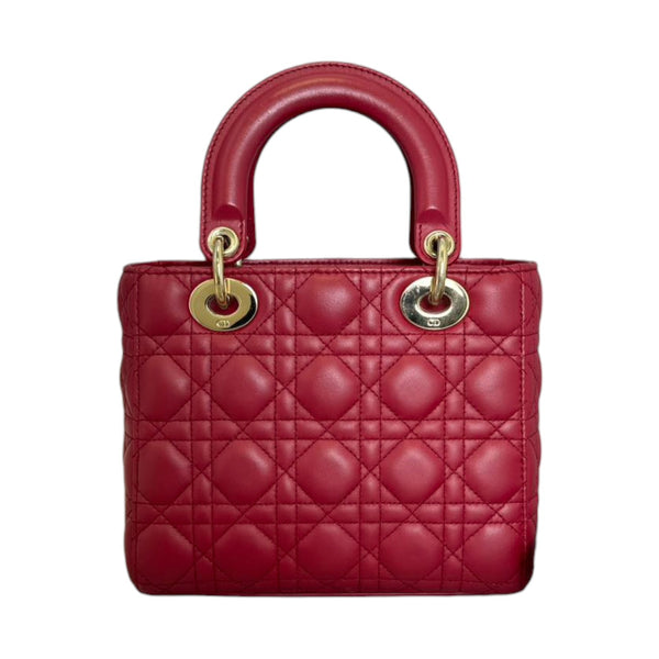 Christian Dior Lady Dior Small Lambskin Cannage Red GHW Bag Religion