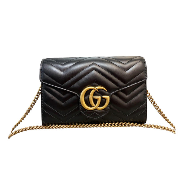 Gucci GG Marmont Chain Wallet Calfskin Matelasse Black GHW Bag Religion