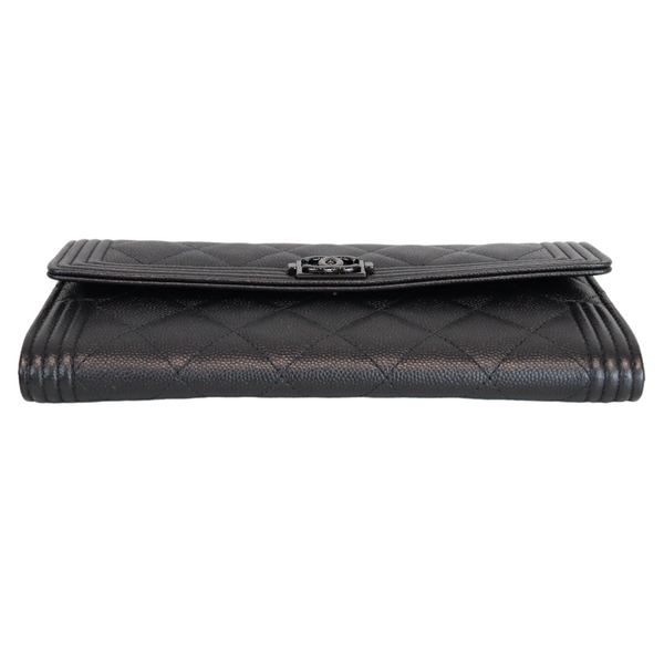 Chanel, So Black Caviar Boy Long Clip Wallet