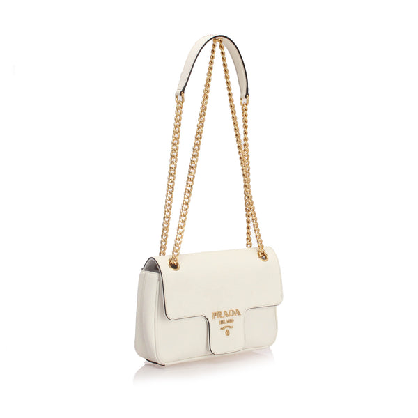 Prada Saffiano Pattina Flap Bag - White Crossbody Bags, Handbags