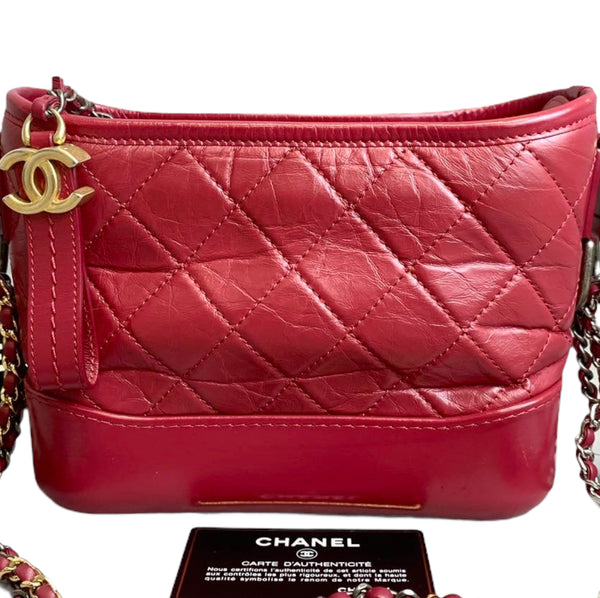 CHANEL Aged Calfskin Quilted Small Gabrielle Hobo Red 1271307