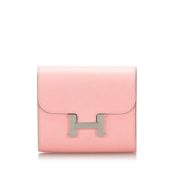 HERMES Constance Compact Wallet Epsom Silver Hardware 2009 Rouge Casaque  (Pink)