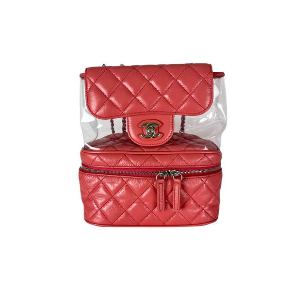 Pink Crinkled Leather and PVC Vanity Bag