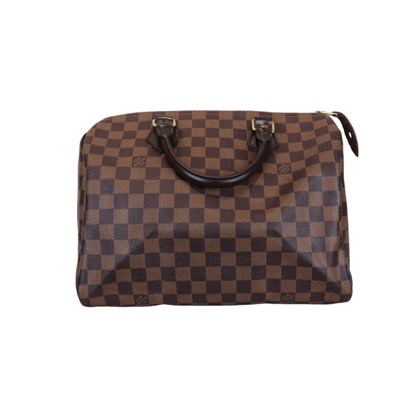 Authentic Louis Vuitton Speedy 35 Damier Ebene Canvas Brown Handbag Style  N41363