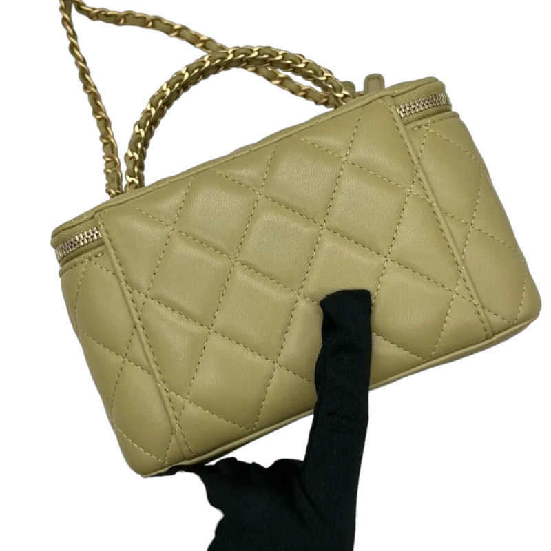 Lambskin Small Chain Top Handle Vanity Case Avocado Green GHW