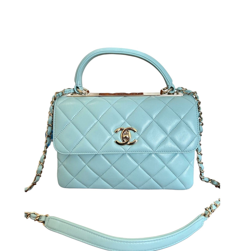 Trendy CC Flap Small Lambskin Quilted Light Blue GHW