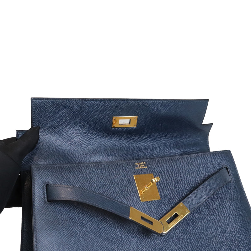 BRAND NEW Hermes Kelly Wallet Compact Deep Blue GHW