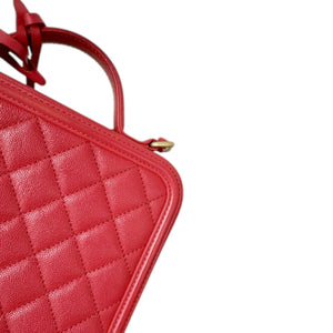 CC Filigree Vanity Case Medium Caviar Quilted Red GHW