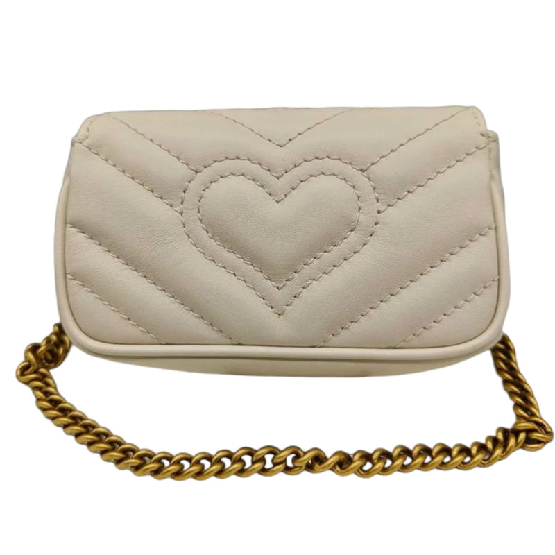 GG Marmont Super Mini Shoulder Calfskin Matelasse White GHW