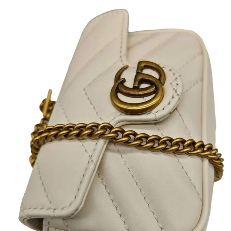 Gucci GG Marmont Super Mini Shoulder Calfskin Matelasse White GHW Bag Religion