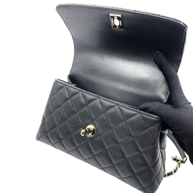 Coco Handle Mini Caviar Quilted with Hermes Twilly Black GHW