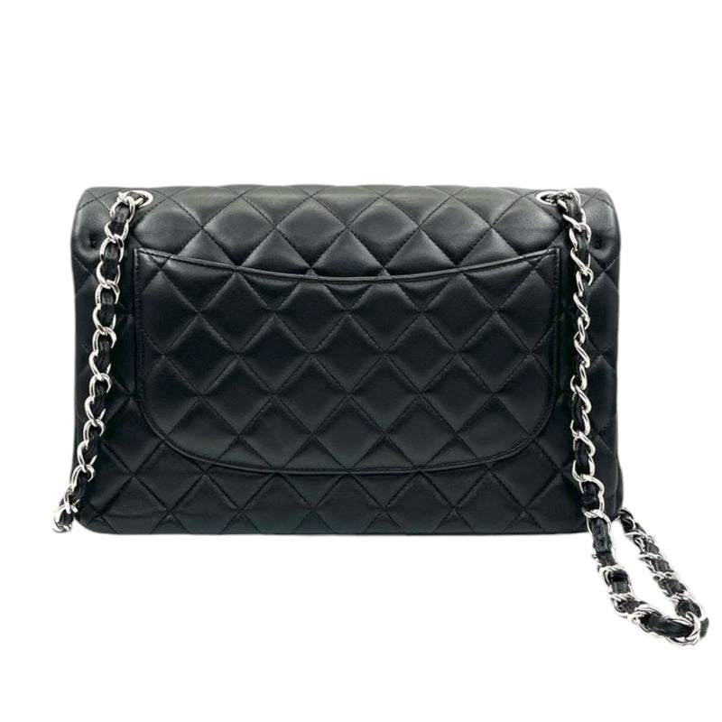 Jumbo Double Flap Lambskin Quilted Black SHW