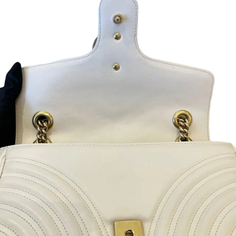 GG Marmont Small Shoulder Calfskin Matelasse White GHW