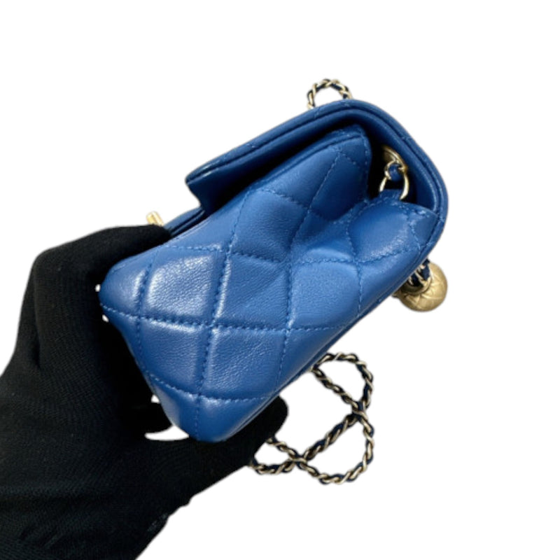 Pearl Crush Flap Mini Lambskin Quilted Blue GHW