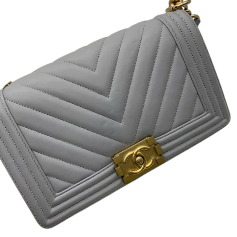 Boy Flap Medium Calfskin Chevron Quilted Grey GHW