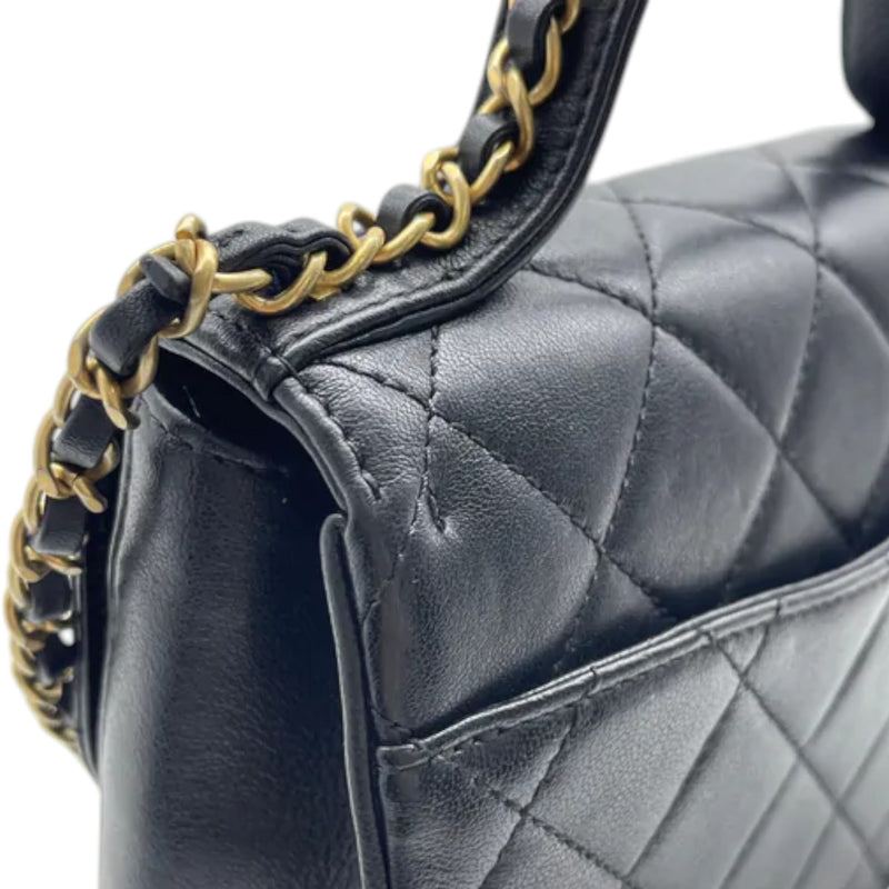 Chain Infinity Top Handle Flap Small Lambskin Black GHW