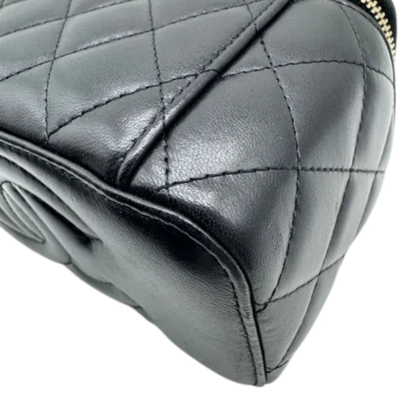 Vanity Case With Chain Lambskin Quilted Black GHW