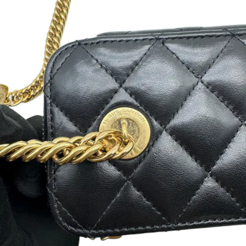 Vanity Case With Chain Lambskin Quilted Black GHW