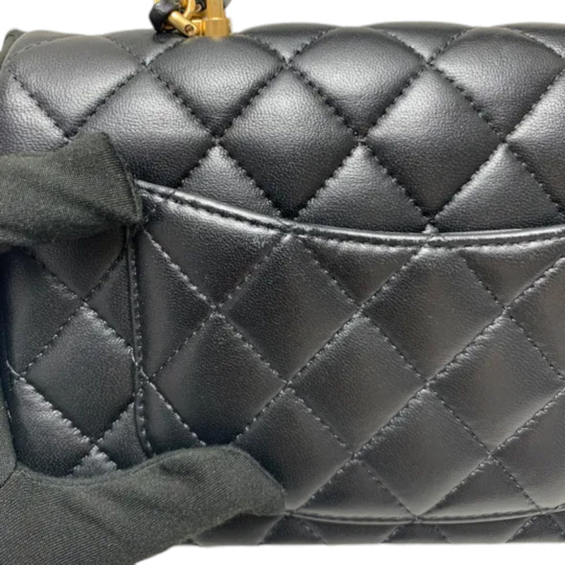 Top Handle Rectangular Flap Mini Lambskin Black GHW