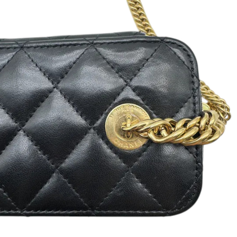 Vanity Case With Chain Lambskin Quilted Black GHW