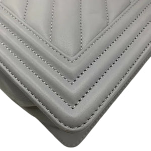 Boy Flap Medium Calfskin Chevron Quilted Grey GHW