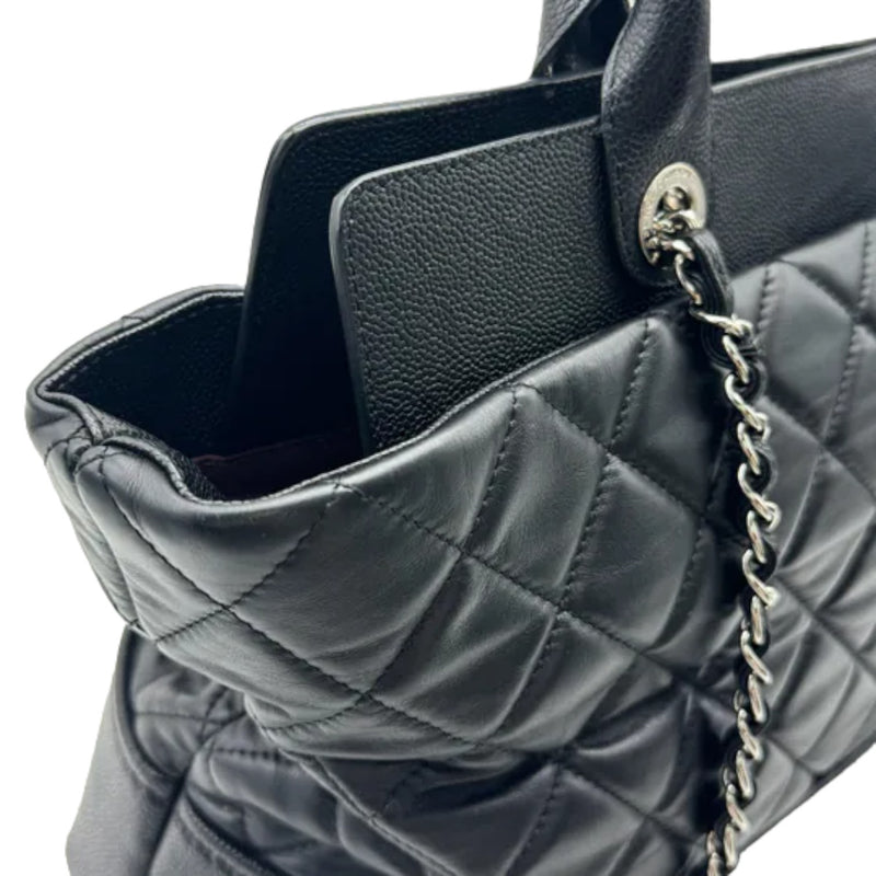 Bi Coco Large Shopper Tote Lambskin Caviar Quilted Black SHW