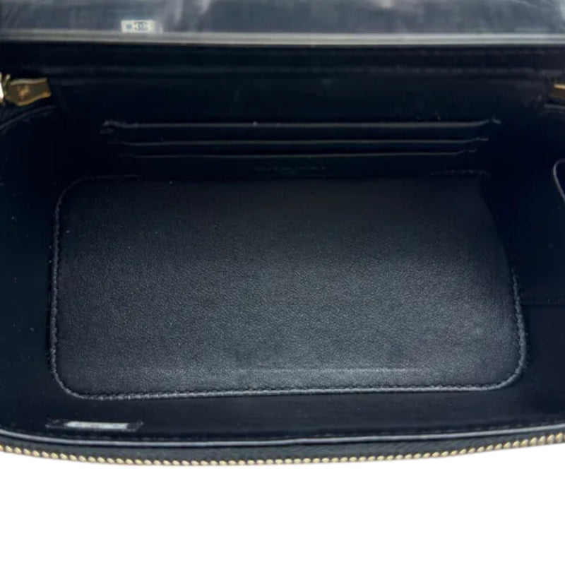 Vanity Case With Chain Lambskin Quilted Black GHW