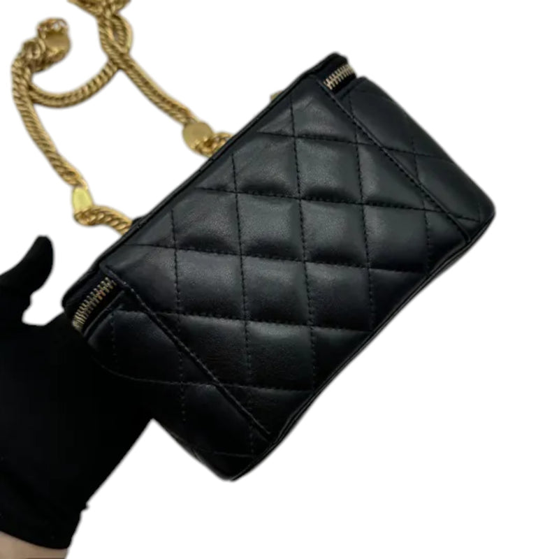 Vanity Case With Chain Lambskin Quilted Black GHW