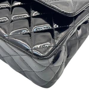 Classic Double Flap Medium Patent Quilted Black SHW