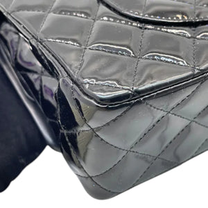 Classic Double Flap Medium Patent Quilted Black SHW