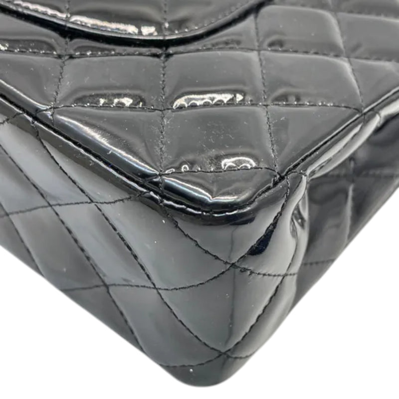 Classic Double Flap Medium Patent Quilted Black SHW