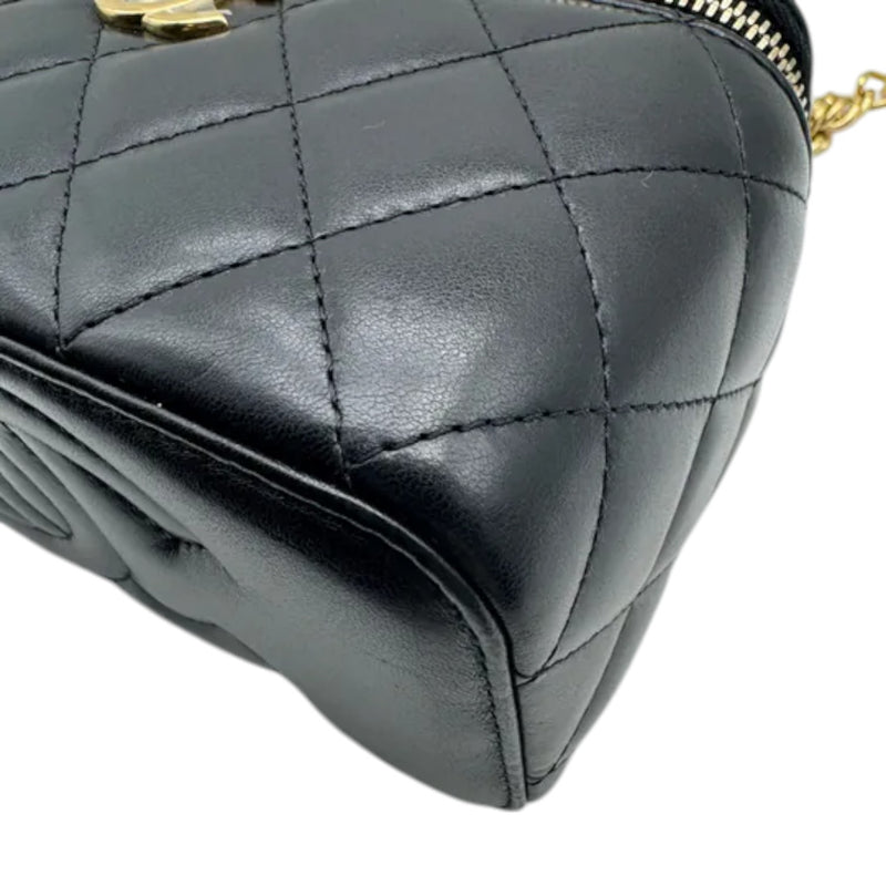 Vanity Case With Chain Lambskin Quilted Black GHW