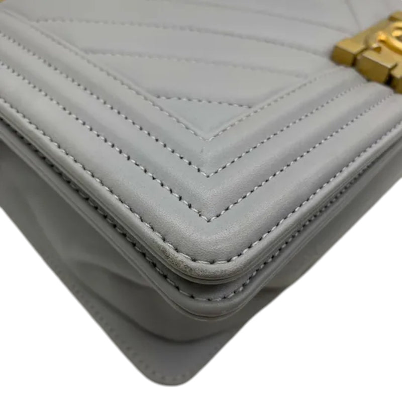 Boy Flap Medium Calfskin Chevron Quilted Grey GHW