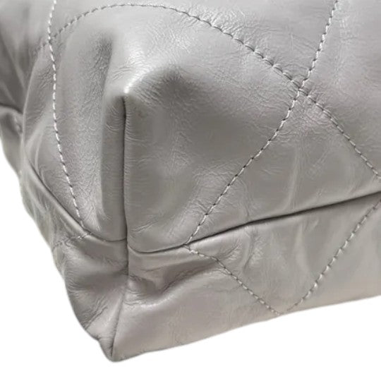 22 Small Shiny Calfskin Quilted Grey SHW