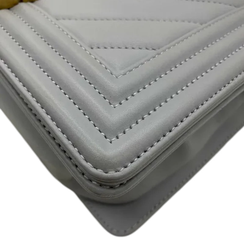 Boy Flap Medium Calfskin Chevron Quilted Grey GHW