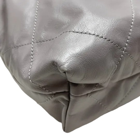 22 Small Shiny Calfskin Quilted Grey SHW