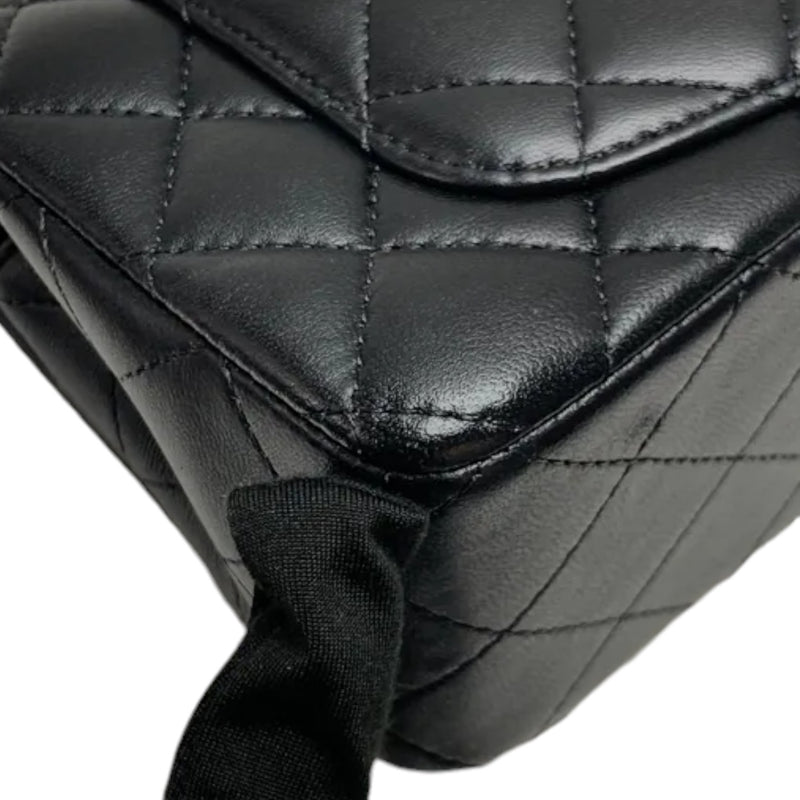 Top Handle Rectangular Flap Mini Lambskin Black GHW