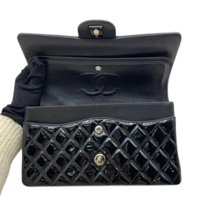 Classic Double Flap Medium Patent Quilted Black SHW