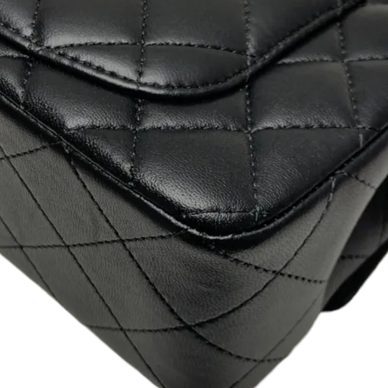 Top Handle Rectangular Flap Mini Lambskin Black GHW