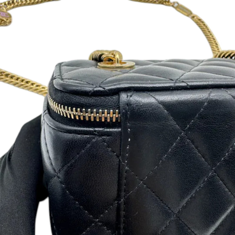 Vanity Case With Chain Lambskin Quilted Black GHW