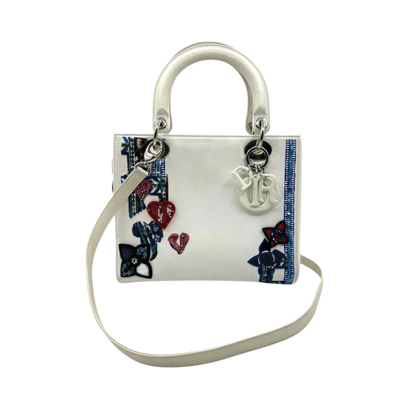 Lady Dior Medium Calfskin Embroidered White Multicolor SHW