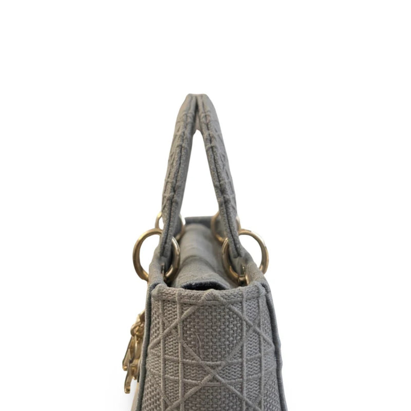 Lady D-Lite Medium Canvas Embroidered Cannage Grey GHW