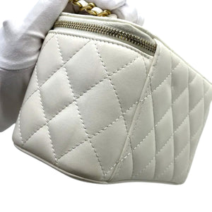 Vanity Case With Chain Pearl Crush Small Lambskin White GHW