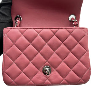 Square Flap Mini Lambskin Quilted Pink SHW