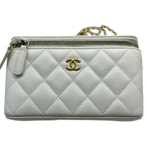 Vanity Case With Chain Pearl Crush Small Lambskin White GHW