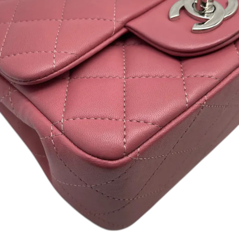 Square Flap Mini Lambskin Quilted Pink SHW