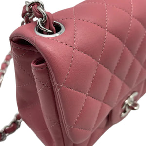 Square Flap Mini Lambskin Quilted Pink SHW