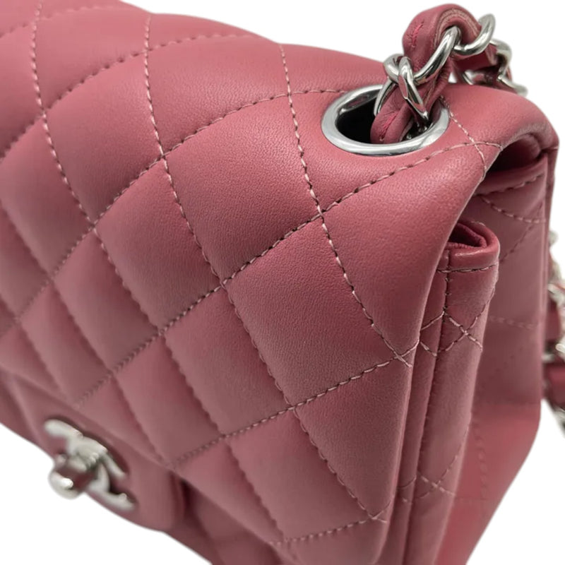 Square Flap Mini Lambskin Quilted Pink SHW