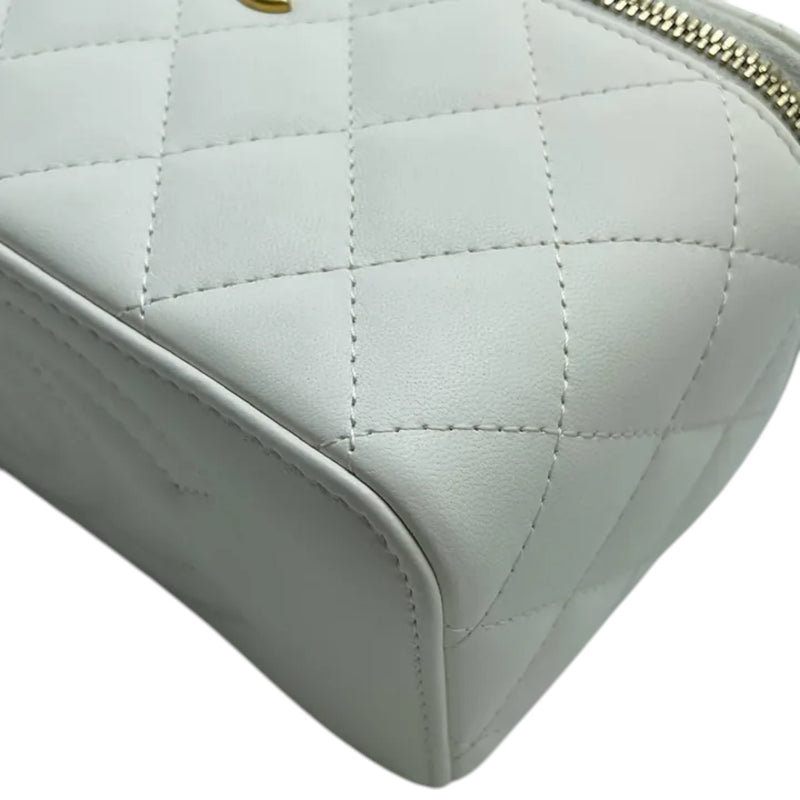 Vanity Case With Chain Pearl Crush Small Lambskin White GHW