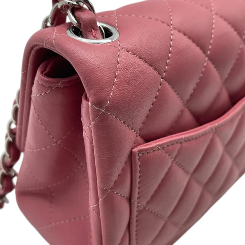 Square Flap Mini Lambskin Quilted Pink SHW